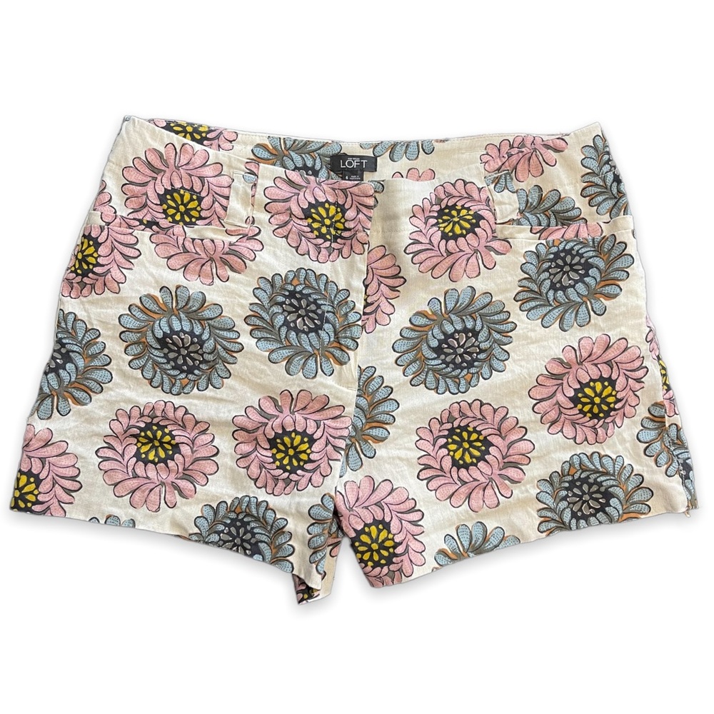 LOFT Floral Linen Dress Shorts Size 6